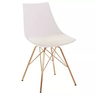 Oakley Mid-Century Modern Bucket Chair Faux Leather White Seat Gold Metal Frame • $62.85