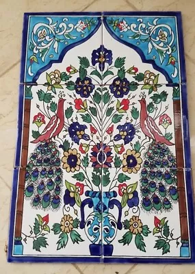 Peacocks Hand Painted Moorish Style 6 Ceramic Tile Mural • $60
