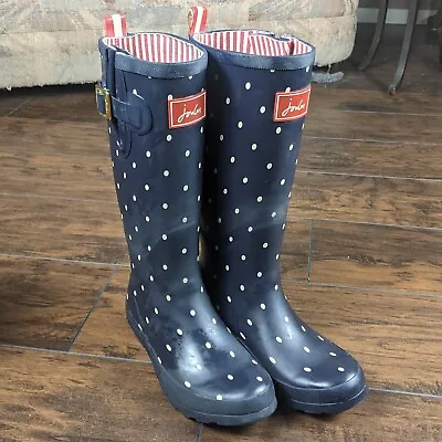 Joules Polkadot Wellington Women's Boots Size 7 US/5 UK Navy White Red 14  Tall. • $31.99