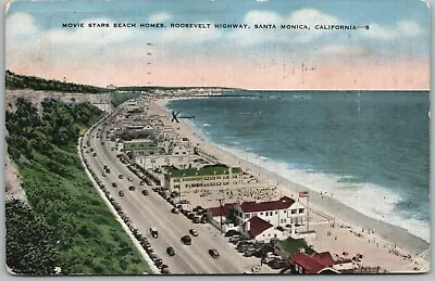 Postcard CA Santa Monica California 1943 Movie Stars Beach Homes Aerial View  • $9.95