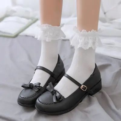 Women Girls Ankle Sock Lolita Lace Trim Ankle Socks Frilly Socks School Socks • $8.40