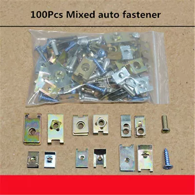 100X Mixed Car Body Door Panel Fastener Screw U Type Gasket Fender Metal Clips • $16.28