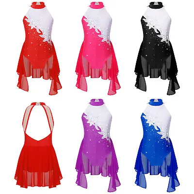 UK Kids Girls Dance Dress Ice Skating Dancewear Cutout Back Leotards Slothing • £15.99