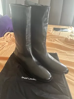 Saint Laurent Matt 25 Black Leather Boot Size 12; Never Worn • $400