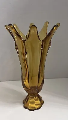 Vintage 1968-69 Viking Pedal Foot Glass Vase Amber Color 6707 8 Prong • $55