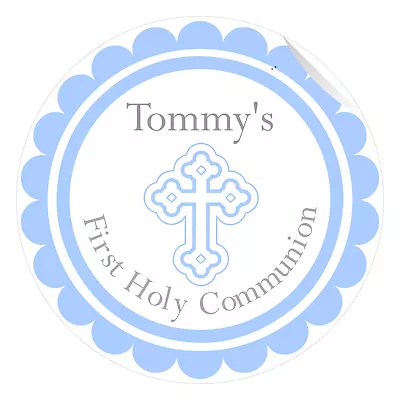 24 Personalised First Holy Communion Gloss Stickers Labels Favours Blue • £2.25