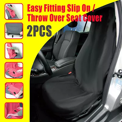$38.49 • Buy Seat Covers Front Set Car Universal Black Slip On Throw Over Protector Easy Fit