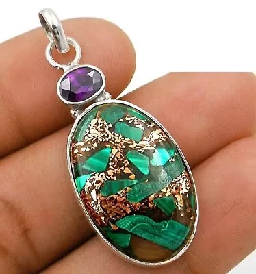 Natural Copper Malachite 925 Solid Sterling Silver Pendant Jewelry K10-2 • $11.99