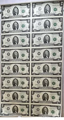 $2 Two Dollar Bill Uncut Currency Sheet Of 16 Notes 2013 Fort Worth Texas - $32 • $105