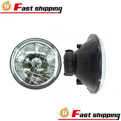 Pair 7 Inch Universal Round Cut Chrome Clear Glass Lens Diamond Headlights Lamp • $29.99