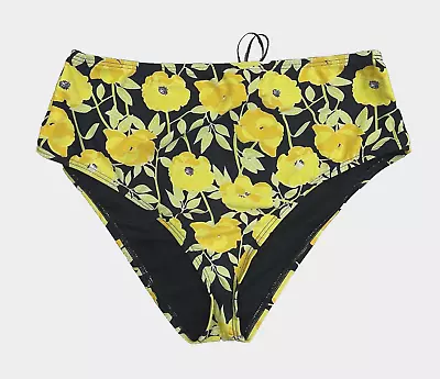 UNIQUE VINTAGE MONROE High Waist Bikini Bottoms Yellow Floral Size L   5724 • £22.56