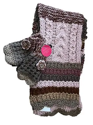 Scarf And Glove Set Accessorize One Size Brown Acrylic Knit Fingerless Womens • £7.19
