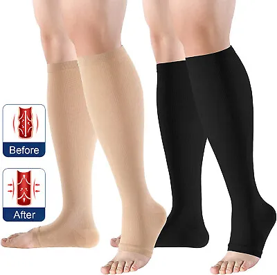 Open Toe Flight Travel Compression Socks Unisex Medical DVT Support Anti Fatigue • £4.35