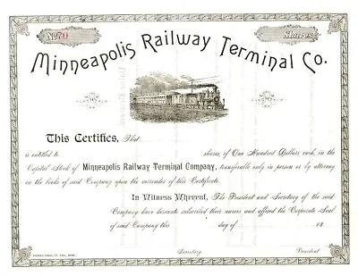 18__ Minneapolis Railway Terminal Stock Certificate • $19.95