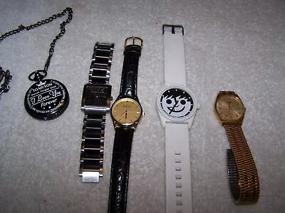 5 Mens Watches-Pocket Watch Kenneth Cole Vtg Pulsar Daily Dorset-2 WORK • $1.99