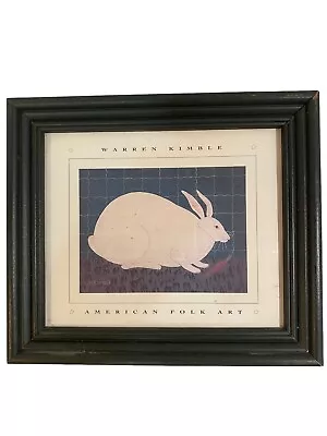 Warren Kimble White Rabbit Folk Art Black Framed Print Bunny  Primitive 7x6” • $35.99