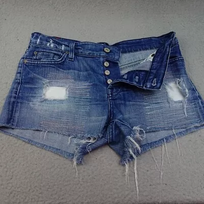 Seven 7 For All Mankind Jean Shorts Womens Sz 25 Distressed Blue Denim Cut Offs • $16.48