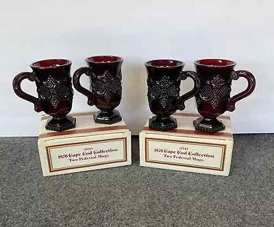 Vintage Avon Cape Cod Collection Set Of Four Pedestal Mugs Ruby Red With Box New • $25