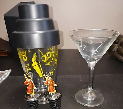 Beefeater Shaker And Matching Martini Glass Vintage With 2 Bottle Stoppers. • $15