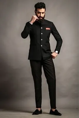 Custom Made Mens Black Bandhgala Jodhpuri Suit Wedding Designer Coat Pants • $175.50