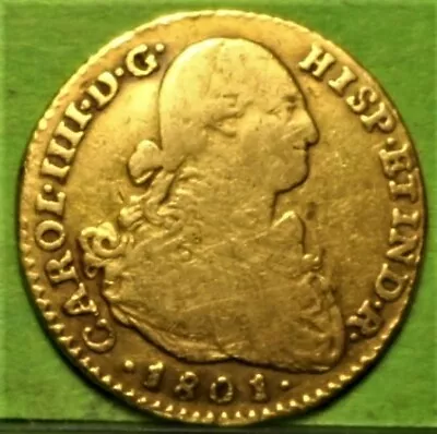 Very Rare CARLOS IIII 2 Escudos 1801 SANTA FE DE NUEVO REINO -JJ Gold.  • $699