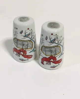 Vintage Lobster & Trap Fish Underwater Scene Ceramic Salt & Pepper Shakers Set • $7.94