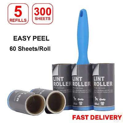 5 X Rolls Lint Roller Remover Sticky Brush Dust Fluff Pet Hair Clothes Refill • £5.99