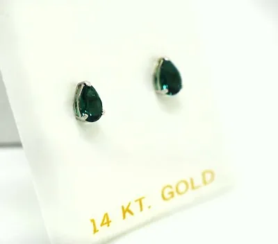 AAA EMERALD 1.24 Cts STUD EARRINGS 14K WHITE GOLD *** New With Tag*** • $64.12