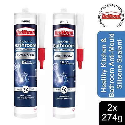 UniBond Healthy Kitchen & Bathroom Anti-Mould Silicone Sealant 274g 2 Pack • £22.49