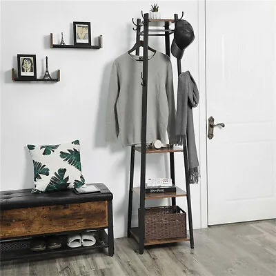 Industrial Coat Rack Stand Hallway Furniture 8 Hooks Shoe Storage Shelves Metal • $59.95