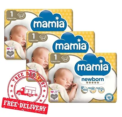 Mamia Baby Newborn Nappies Size 1 2-5kg 3 X 24 Pack - 72 Total Baby Nappies • £9.25