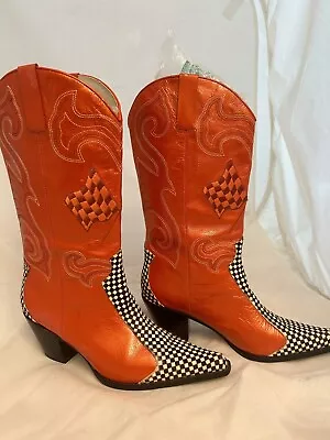 Nascar Rare Vtg Women’s Western Boots 8.5 M Pointed Toe Check Racing Flag Detail • $88