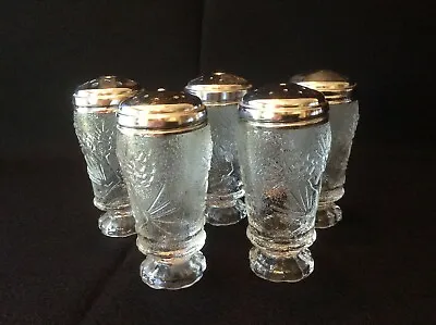 Heavy Vintage Frosted Glass Footed Salt And Pepper Shakers Plus Sugar MCM Decor • $23