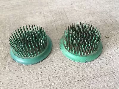 Vintage Small Round Green Metal Flower Frog Lot Of 2 • $10