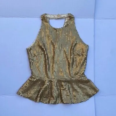 Festive Holiday Guess By Marciano Sequin Peplum Gold Sassy Top • $29.55