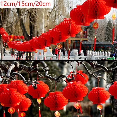 £2.98 • Buy 10PC Red Paper Lanterns Chinese New Year Hanging Lantern Tassel Hang Party Decor