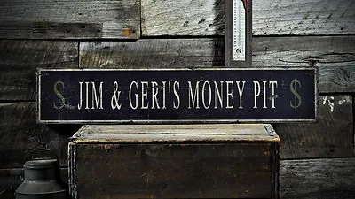 Custom Distressed Money Pit Sign - Rustic Hand Made Vintage Wooden • $149