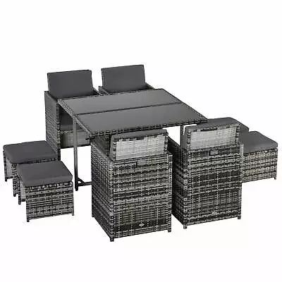 Outsunny Rattan Furniture Set Wicker Weave Patio Dining Table Seat Mixed Grey • £399.99