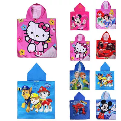 Spiderman Frozen HelloKitty Cartoon Kid Hooded Bath Beach Swimming Towel Poncho- • £12.59