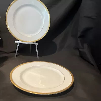 Victoria China Czechoslovakia Porcelain Pair Of Gold Rim Dinner Plates 10 In • $28