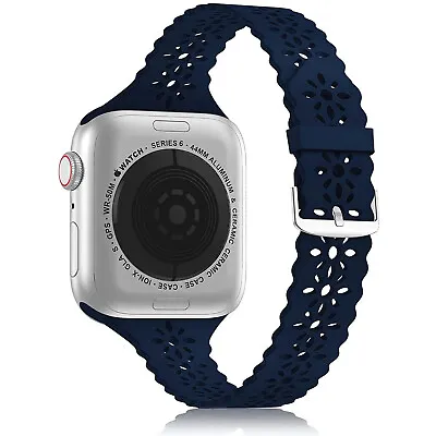 $14.91 • Buy Lace Silicone Slim Narrow Thin Sport Band For Apple Watch 7 6 SE 5 42 44 41 45mm