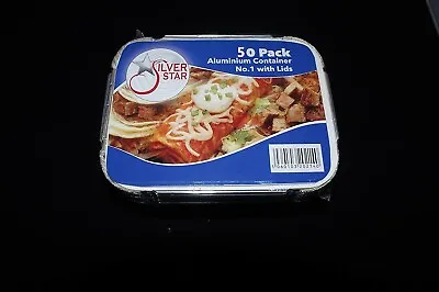 50 X   ALUMINIUM FOIL FOOD TAKEAWAY CONTAINERS TRAYS + LIDS No1 (PACK OF 50) • £5.59