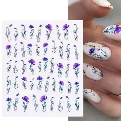 Nail Art Stickers Transfers Decals Spring Summer Flowers Floral Fern (DP1523) • £2.55