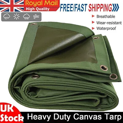 Green Canvas HeavyDuty Cotton Tarpaulin Cover Boat Log Store Roofing Sheet UK • £24.69