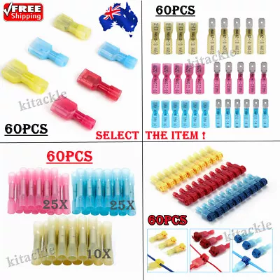 60Pcs Assorted Bullet/Spade Crimp Butt Terminals Kit Heat Shrink Wire Connectors • $8.92