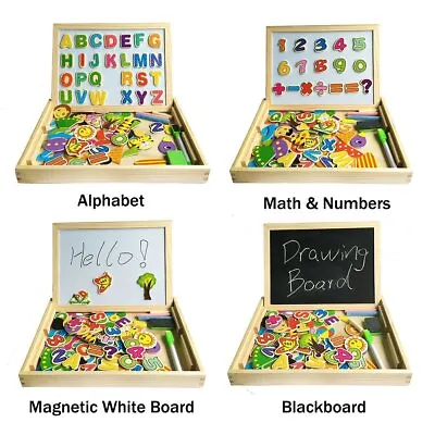 £11.99 • Buy Wooden Magnetic Drawing Sketchpad Board With 90 Pieces Animal Letters Numbers Mu