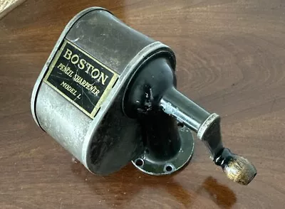 Vintage Boston Pencil Sharpener Model L Wall/Desk Mount Wood Knob Works Patina • $22