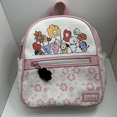 BT21 Flowers Pink & Cream Mini Backpack With Characters Flower Zipper Pull BTS • $45