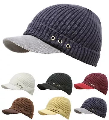 Unisex Winter Visor Beanie Knit Hat Cap Crochet Men Women Ski Thick Warm Acrylic • $12.99