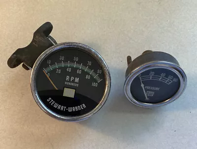 Vintage Stewart Warner 10000 RPM TACH & Oil Pressure Gauge UNTESTED • $99.99